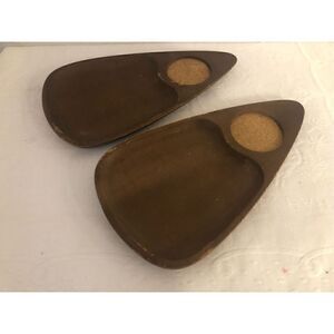 5/$25 SALE Vintage Set of Two (2) MCM Wooden Snack Triangular Tray Made in Japan
